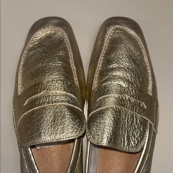 Free People Metallic Gold Leather Loafers size 37 or 7 - Picture 10 of 13